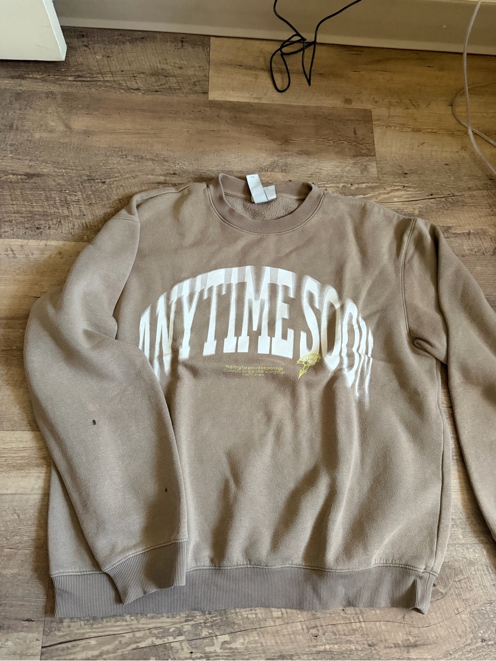 H&M Tan Crewneck Sweater with White Graphic